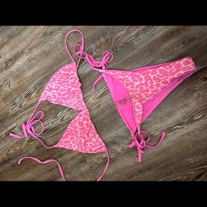 Pink Leopard Print Bikini Set